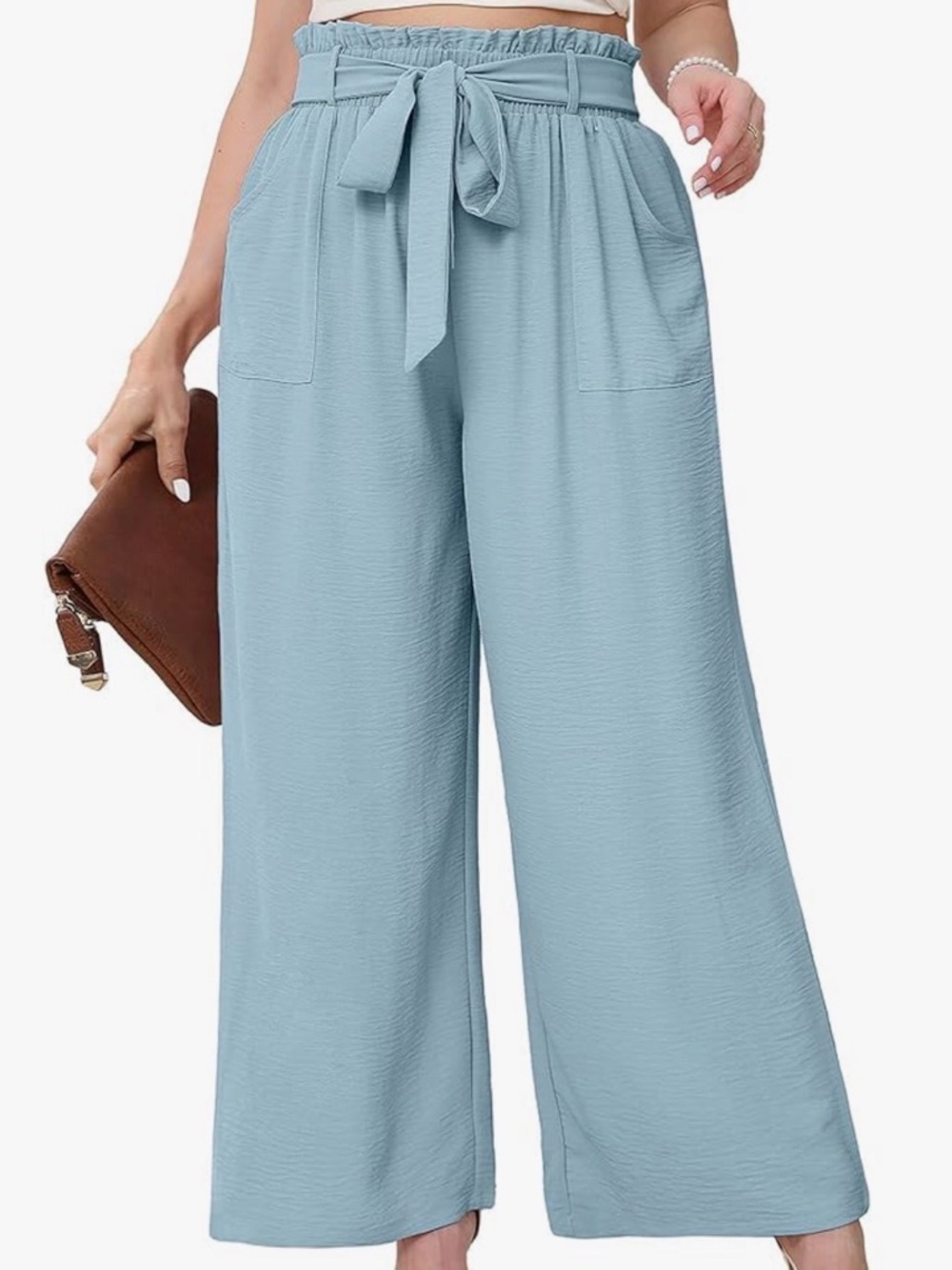 Women's Plus Wide Leg Pants High Waisted Palazzo Adjustable Tie Knot Trousers